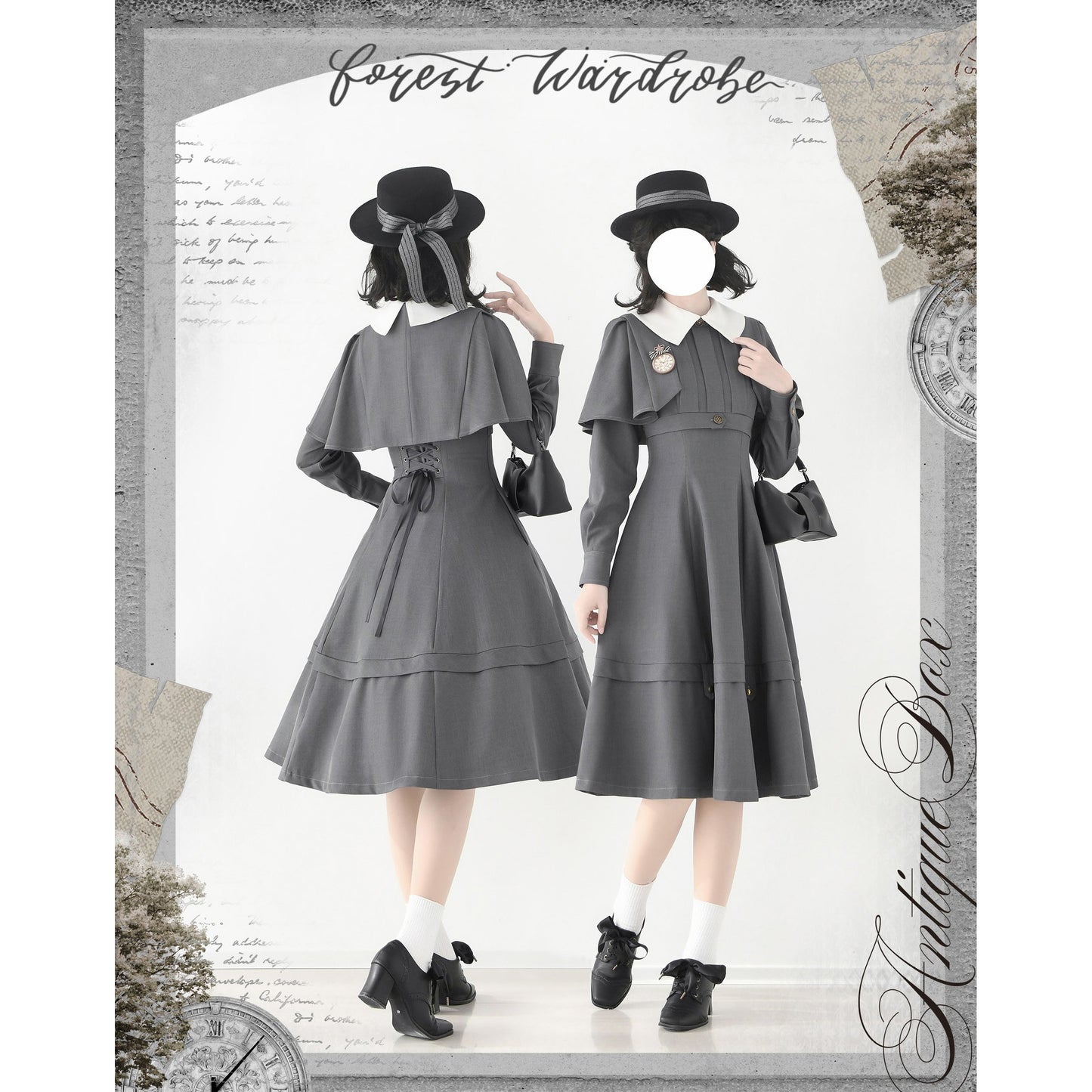 銀幕女優のクラシカルケープワンピース - Gray