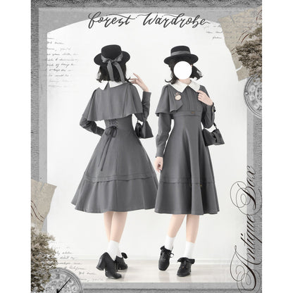 銀幕女優のクラシカルケープワンピース - Gray