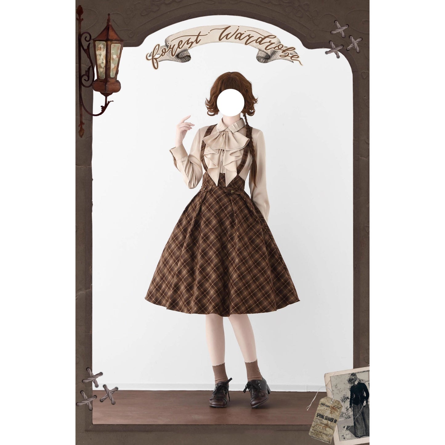 英国のお嬢様のクラシカルジャンパースカート - Brown Checked