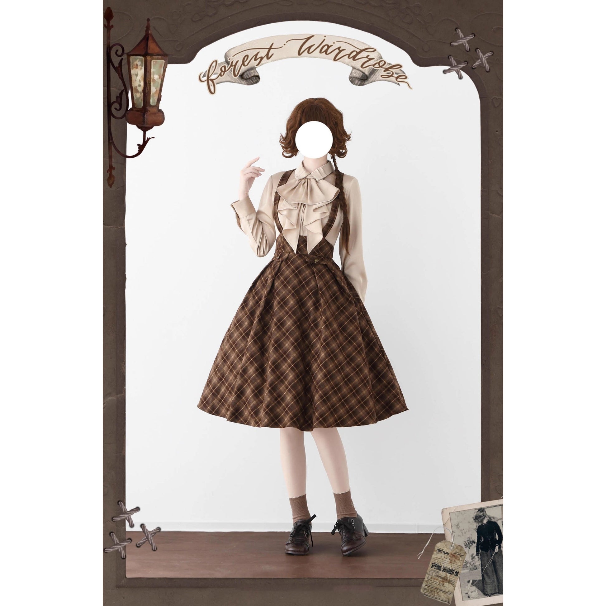 英国のお嬢様のクラシカルジャンパースカート - Brown Checked