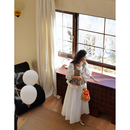 油彩画の花柄コルセットベスト