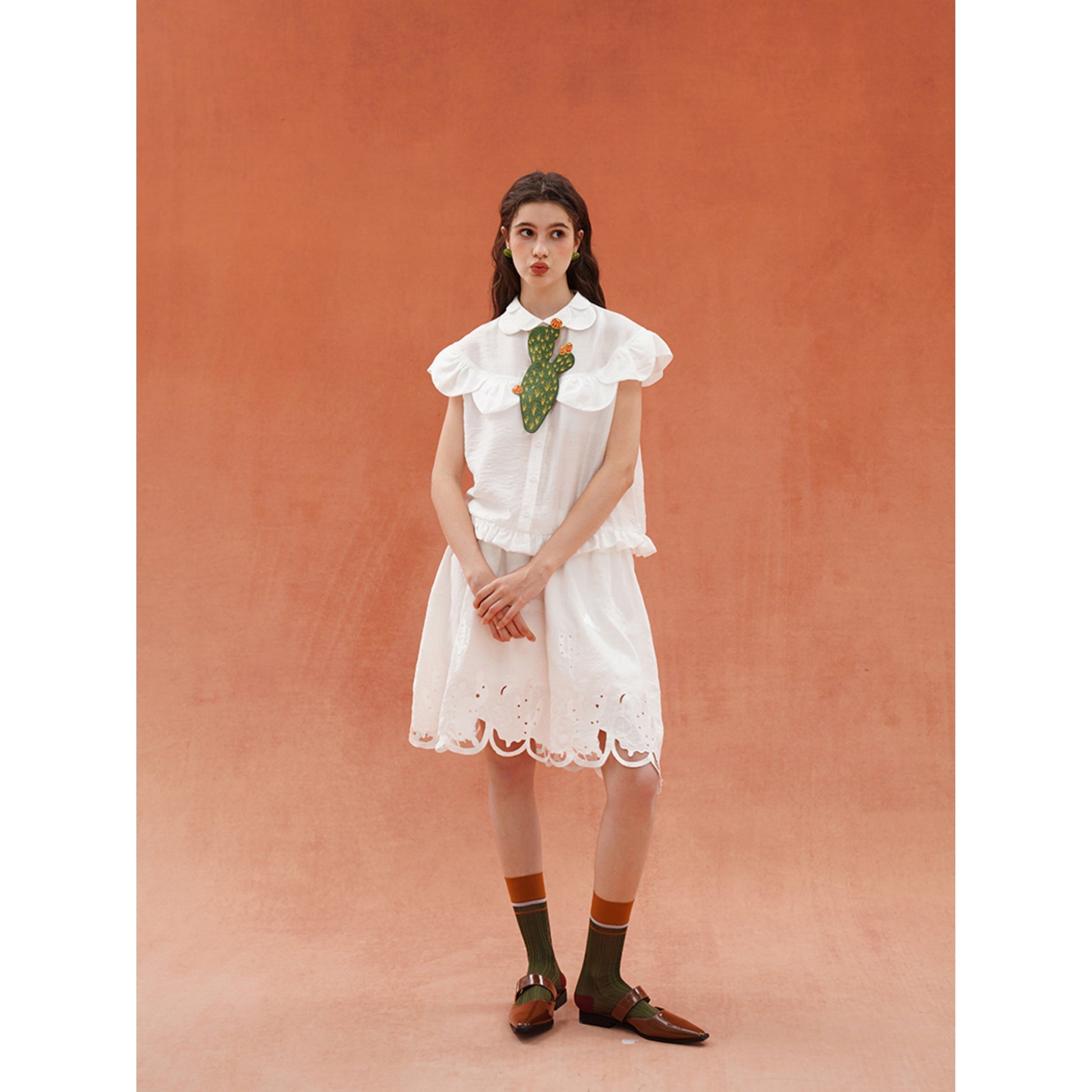 サボテンと花の刺繍ネクタイ - Dark Green