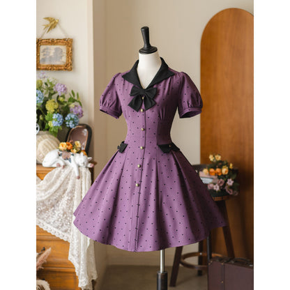 映画女優の水玉柄クラシカルワンピース - Deep Purple