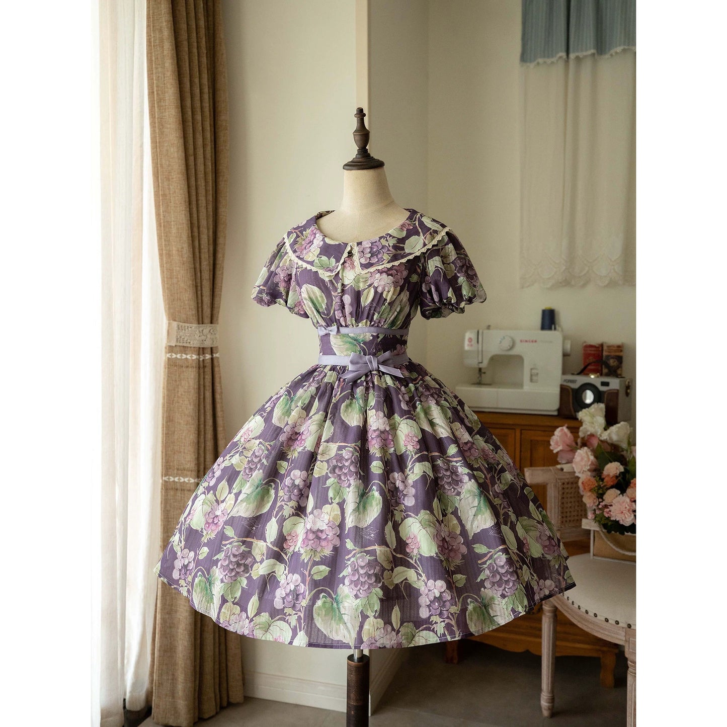 紫葡萄の水彩画コルセットワンピース - Purple
