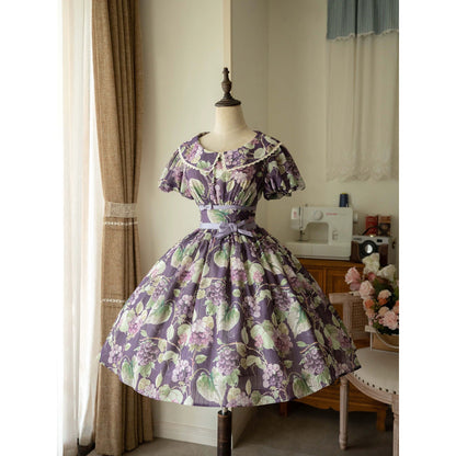 紫葡萄の水彩画コルセットワンピース - Purple