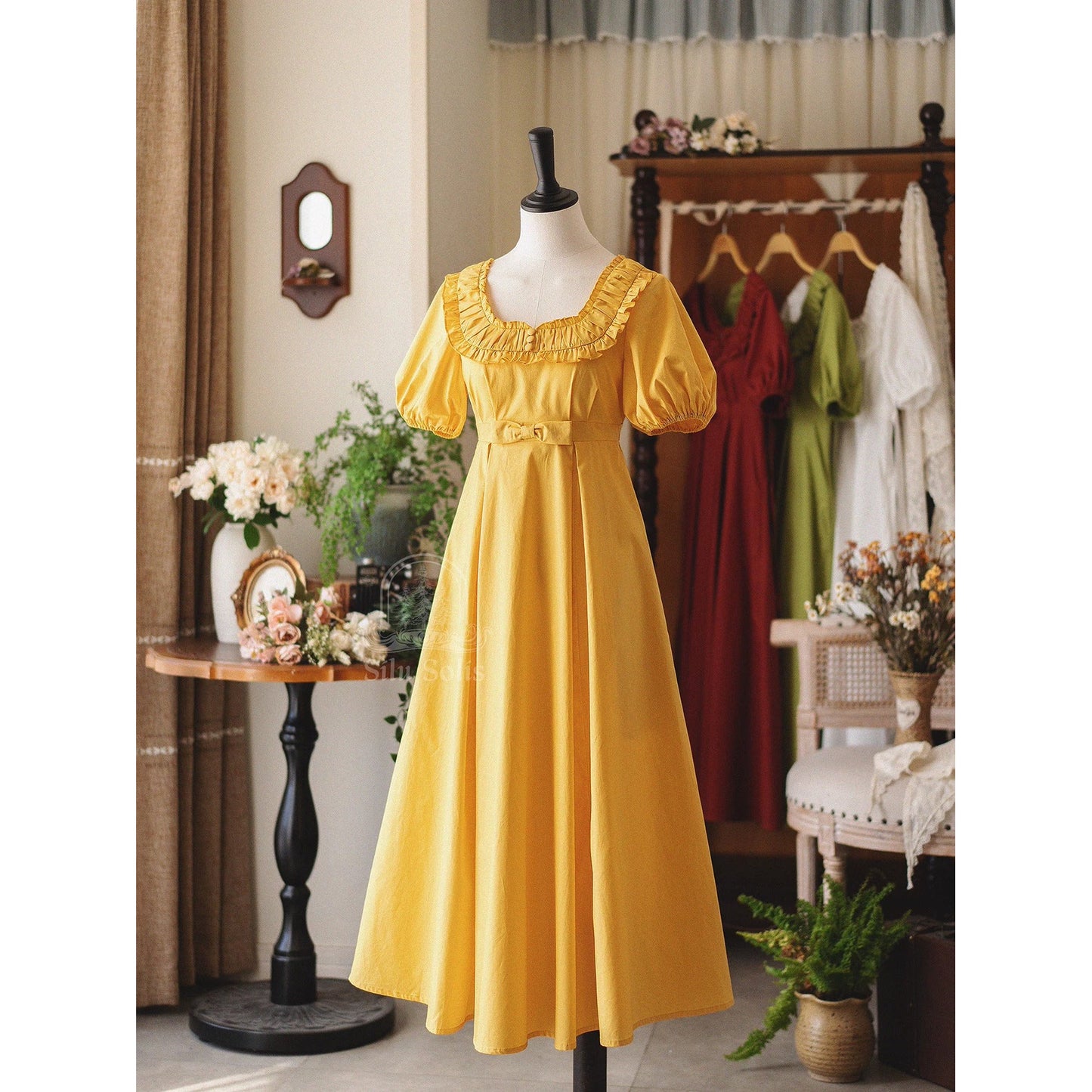 英国のお嬢様のクラシカルワンピース - Yellow