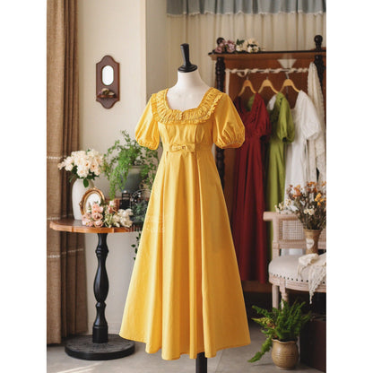 英国のお嬢様のクラシカルワンピース - Yellow