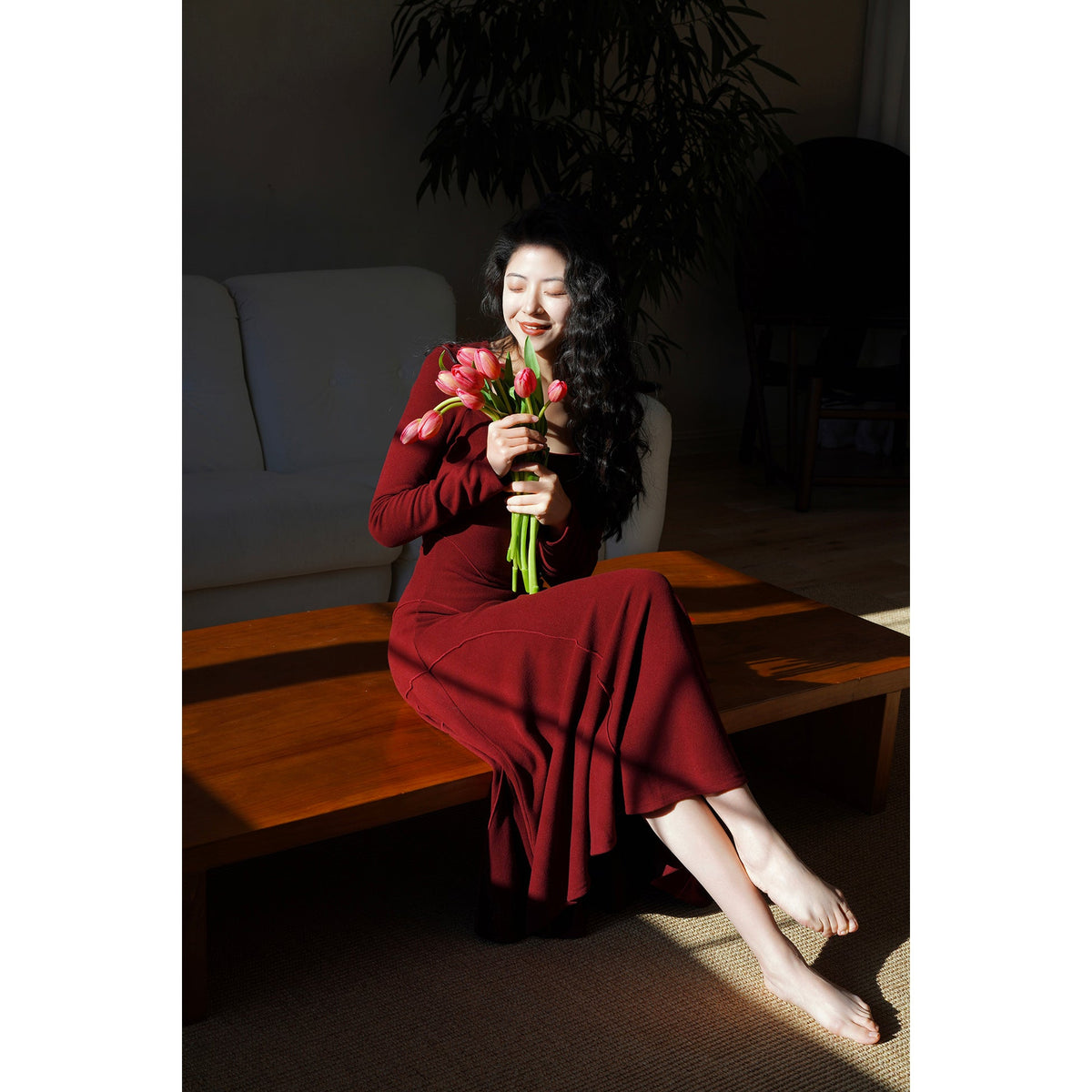 淑女のためのレトロワンピース - Wine Red