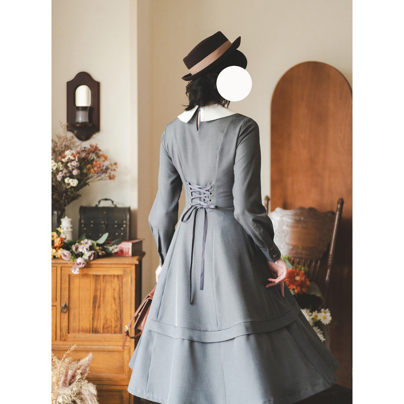 銀幕女優のクラシカルケープワンピース - Gray