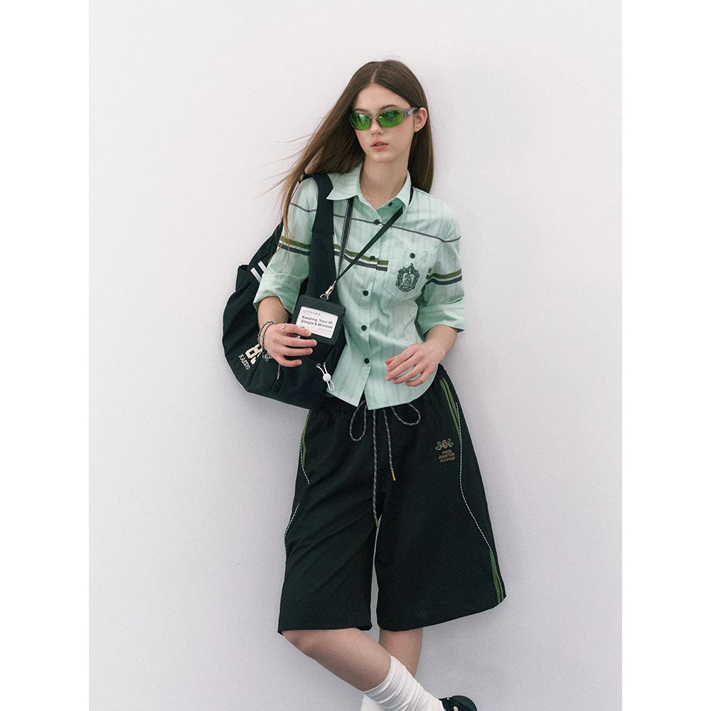 魔法学校の刺繍ストライプブラウス