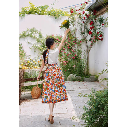 果実の油彩画レトロスカート