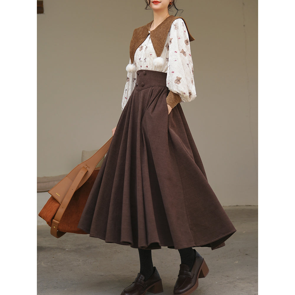 焦茶のお嬢様のハイウエストスカート