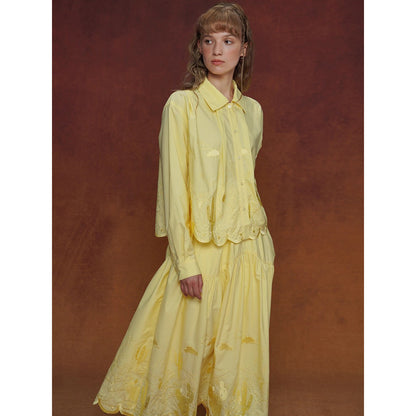 サボテンの刺繍ブラウスとスカート - Yellow