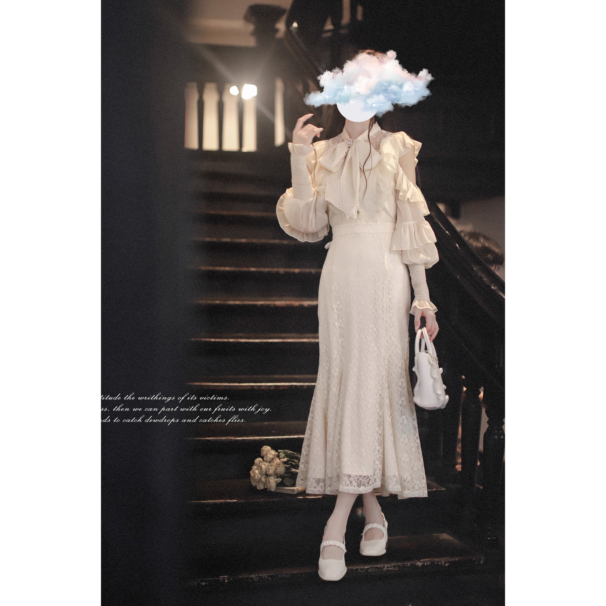 月光の令嬢のリボンブラウスとマーメイドスカート