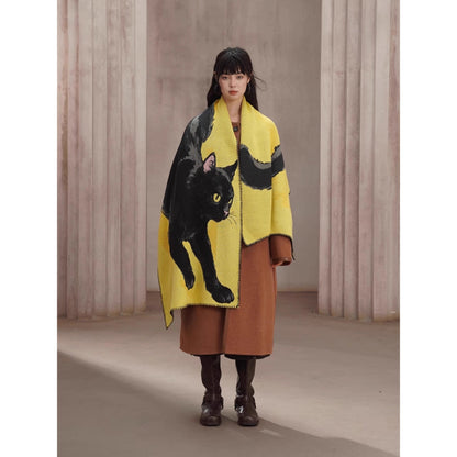 黒猫の挿絵ニットストール