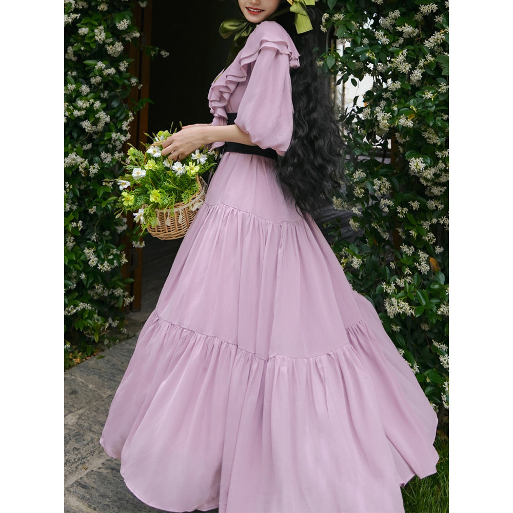 霧紫のお嬢様のロングワンピース