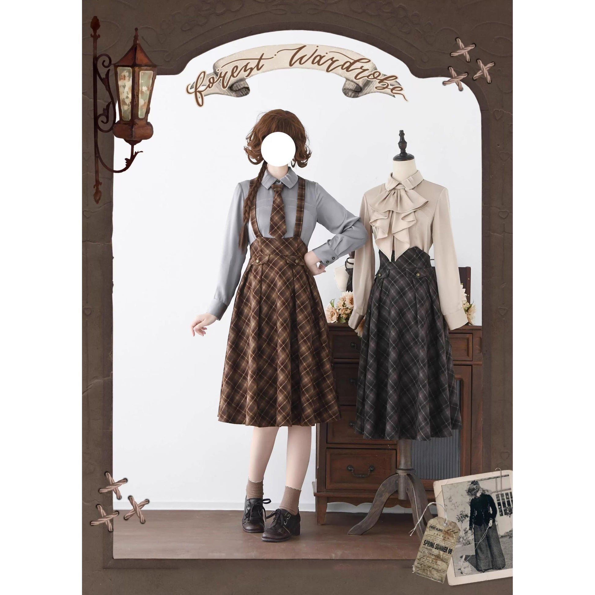 英国のお嬢様のクラシカルジャンパースカート - Brown Checked