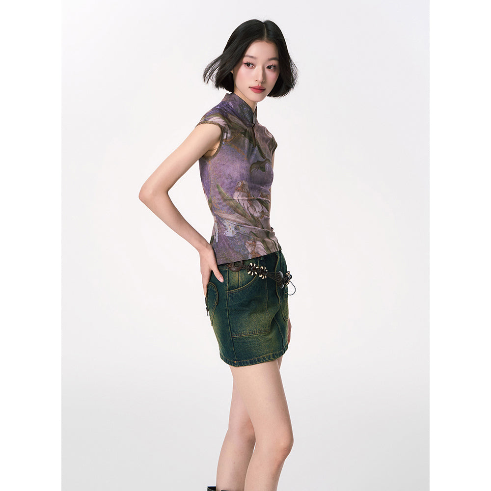 カラーリリーの水彩画チャイナトップス