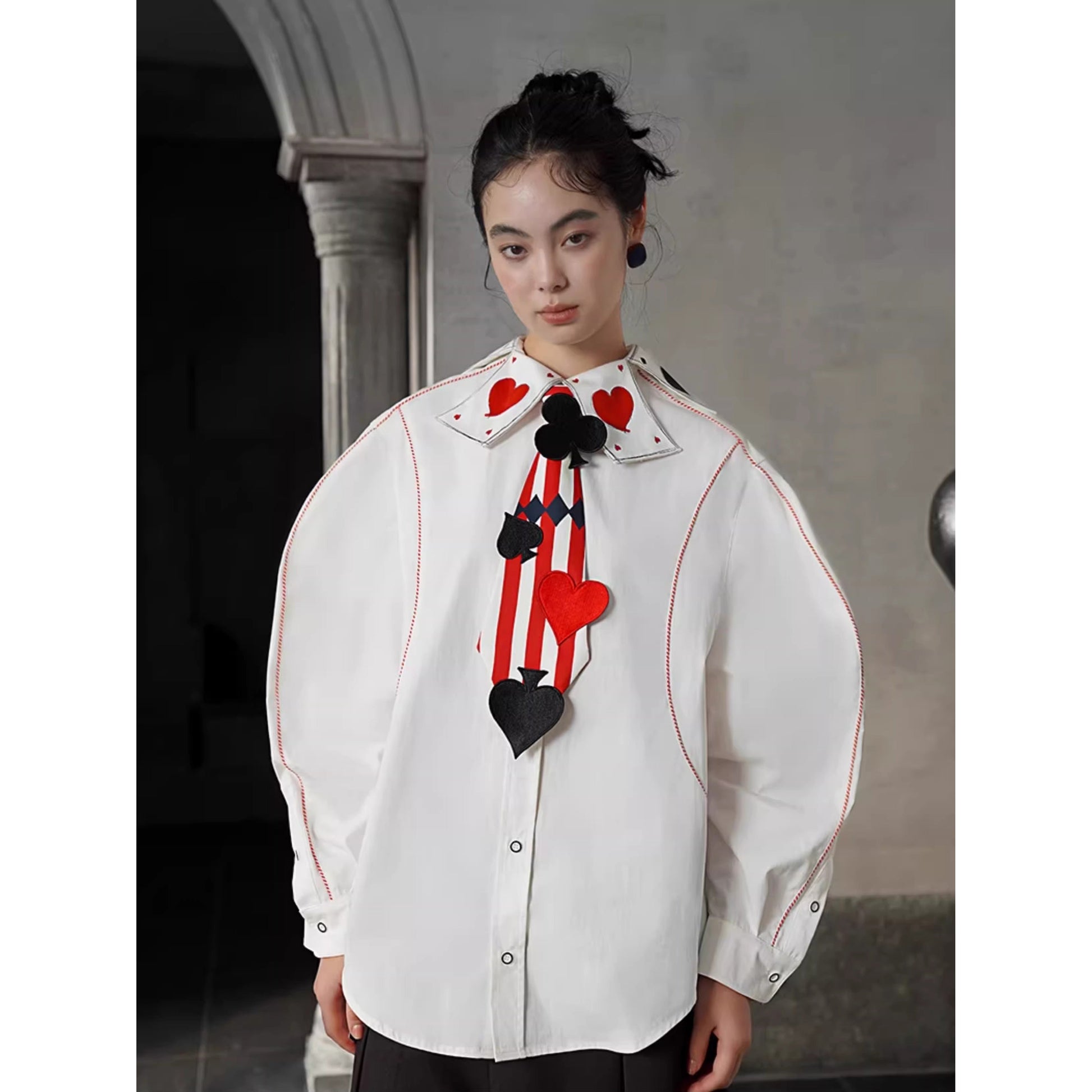 トランプのマークの刺繍ネクタイ - Stripe