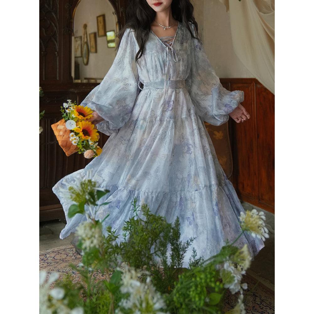 灰霧の花鳥画ワンピース