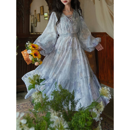 灰霧の花鳥画ワンピース