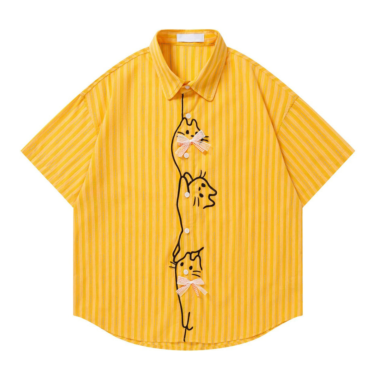 子猫の刺繍リボンシャツ - Golden Yellow