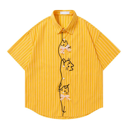 子猫の刺繍リボンシャツ - Golden Yellow