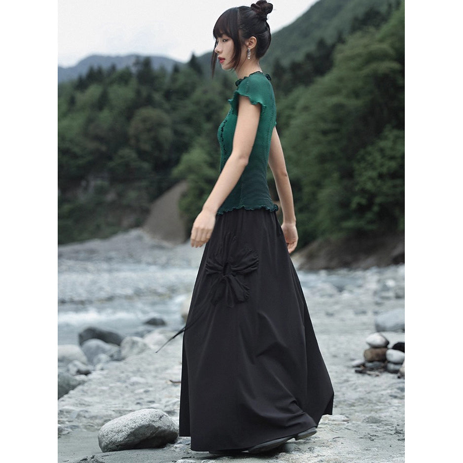 詩句と花絵画ハイネックトップス