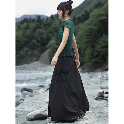 詩句と花絵画ハイネックトップス