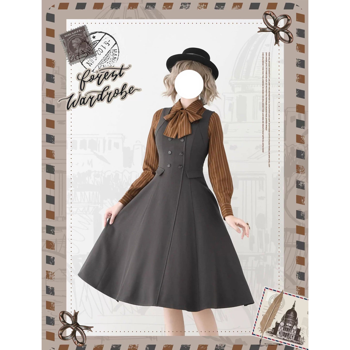 英国のお嬢様のブリティッシュブラウス - Brown