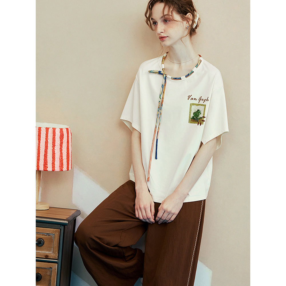 ファン・ゴッホの寝室の刺繍Tシャツ