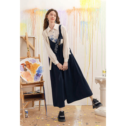 馬の石膏像の刺繍サロペットパンツ