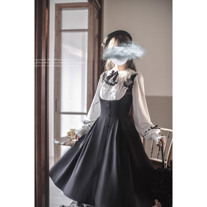 英国令嬢のクラシカルドッキングワンピースとケープ - Black