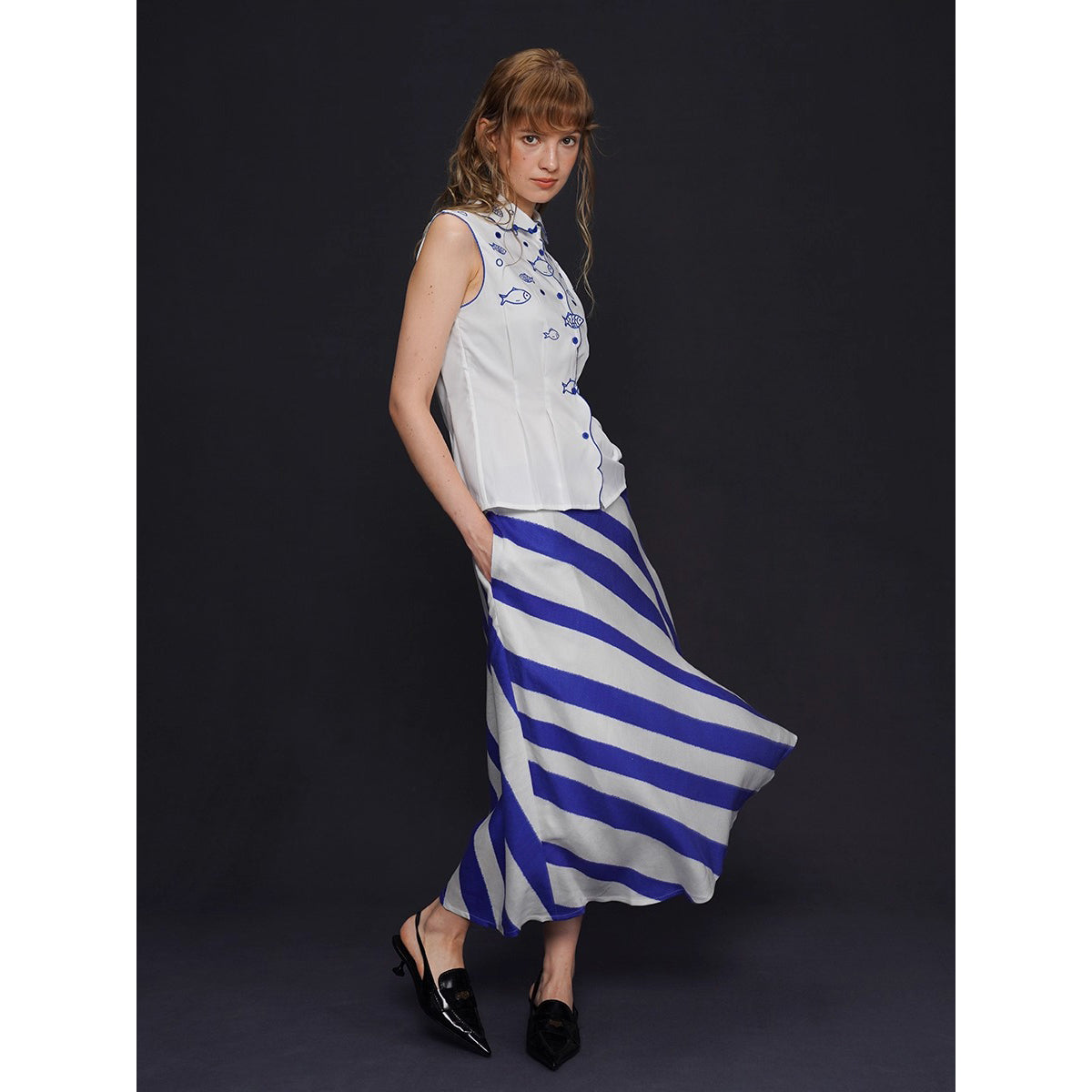 青紫の縞柄ストライプスカート