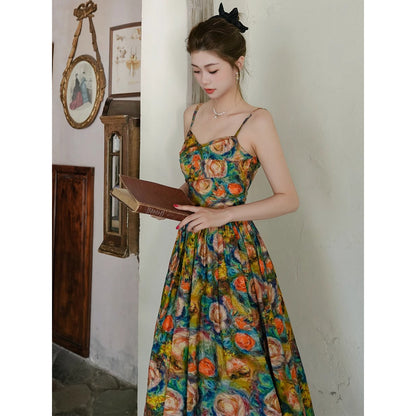 薔薇の花の油彩画キャミソールワンピース