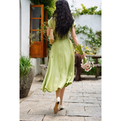 若葉の森色ヘップバーンワンピース