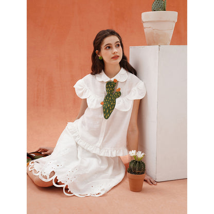 サボテンと花の刺繍ネクタイ - Dark Green