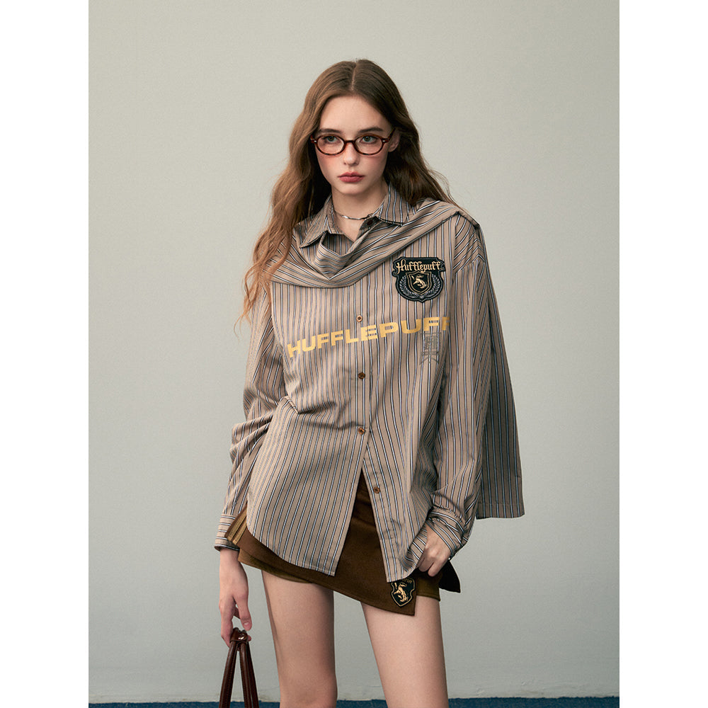 魔法学校の刺繍ストールストライプシャツ