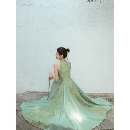 東洋蘭の花絵画チャイナワンピース