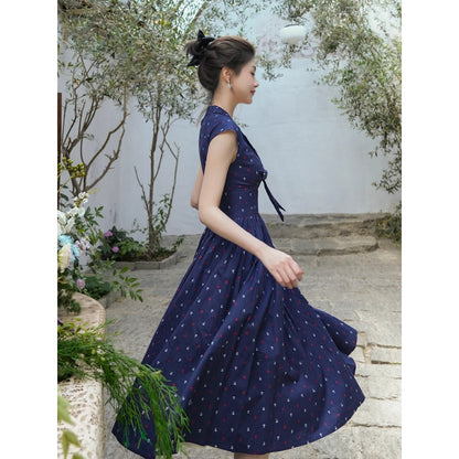 濃紺の錨の挿絵ヘップバーンワンピース