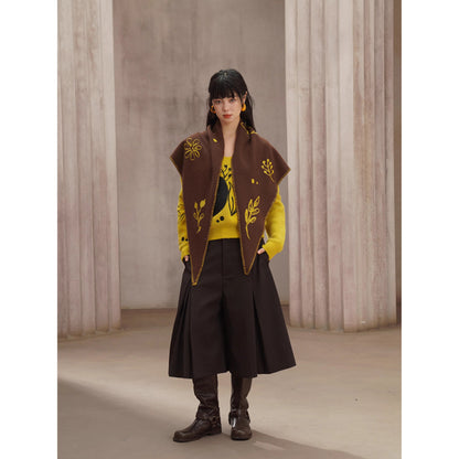 植物の刺繍ウールマフラー