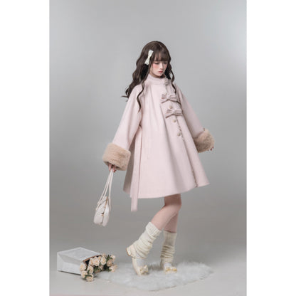桜色のお嬢様のリボンファーウールコート