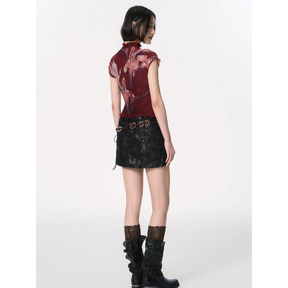 百合の花絵画ハイネックトップス