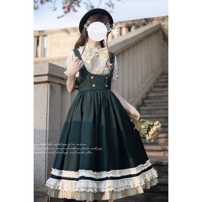 英国令嬢のクラシカルジャンパースカートとブラウス - Dark Green