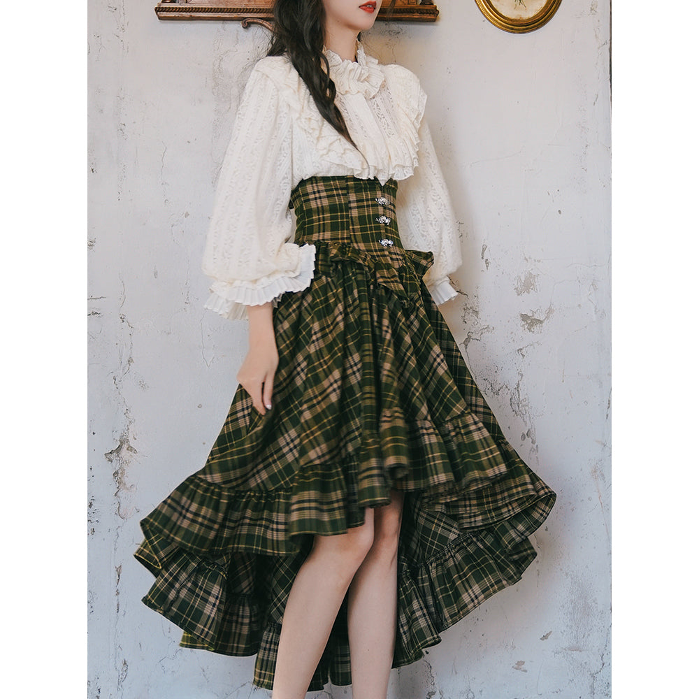 墨緑格子柄のフィッシュテールスカート