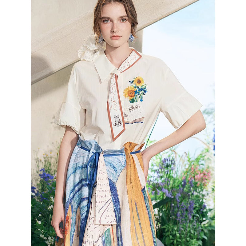 向日葵とアイリスのリボンブラウス