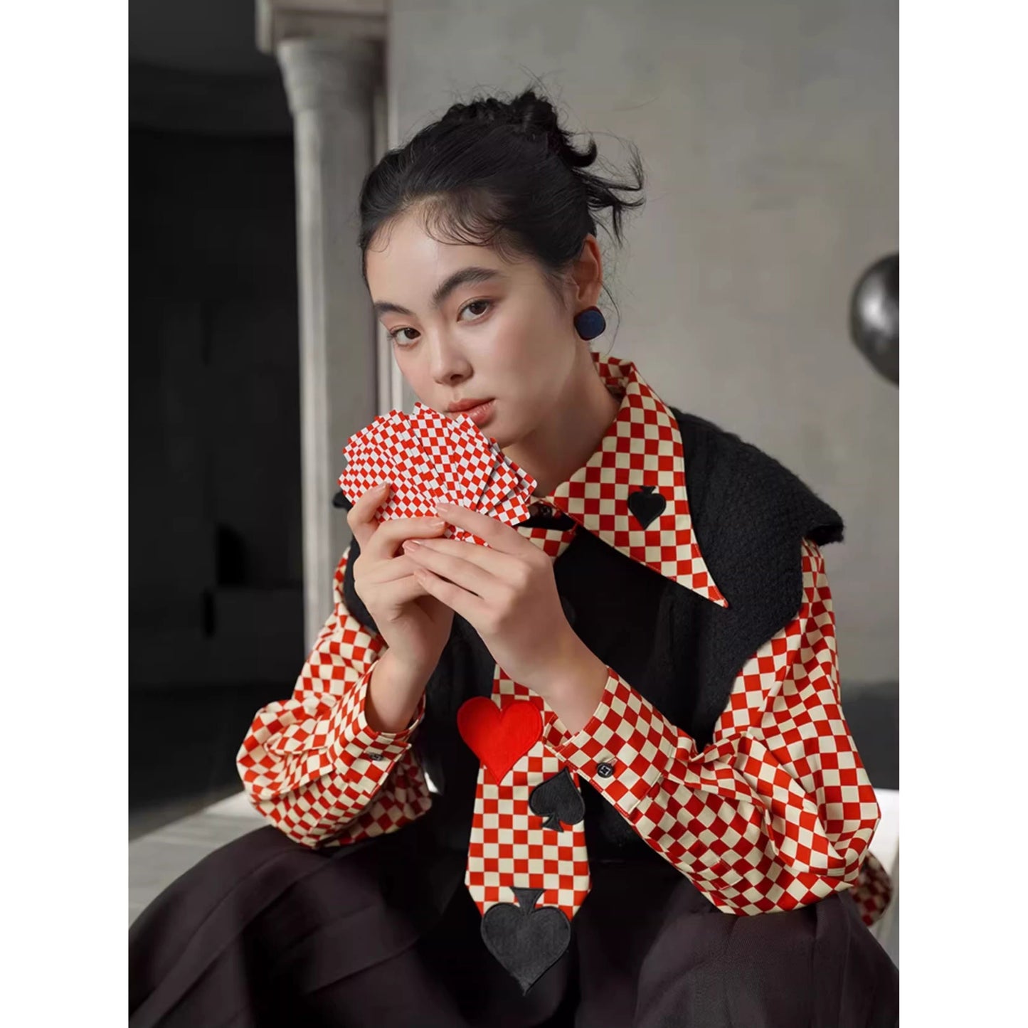 トランプのマークの刺繍ネクタイ - Checked