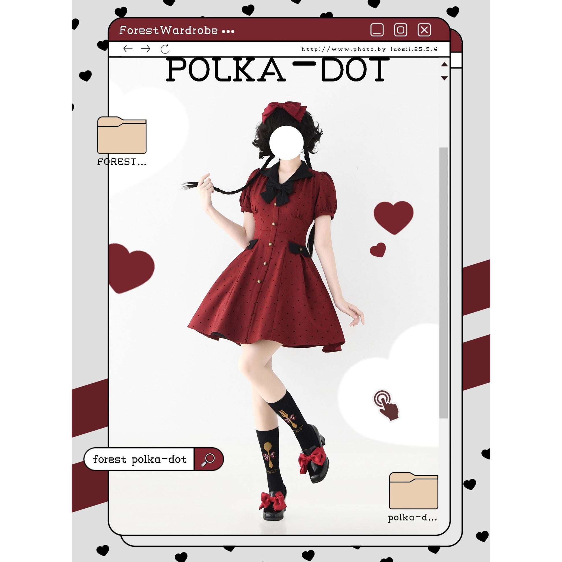 映画女優の水玉柄クラシカルワンピース - Madder Red