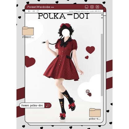 映画女優の水玉柄クラシカルワンピース - Madder Red