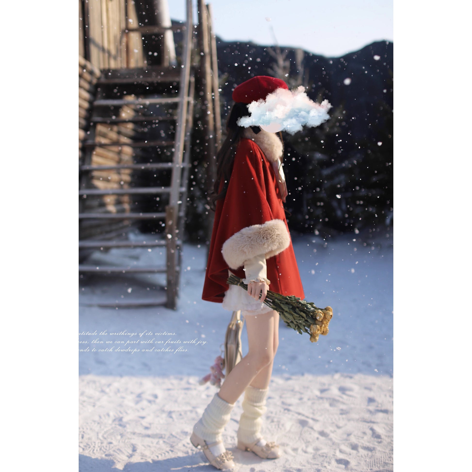 深紅のお嬢様のウールケープコート